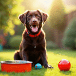 Labrador chocolat heureux dans un jardin ensoleille