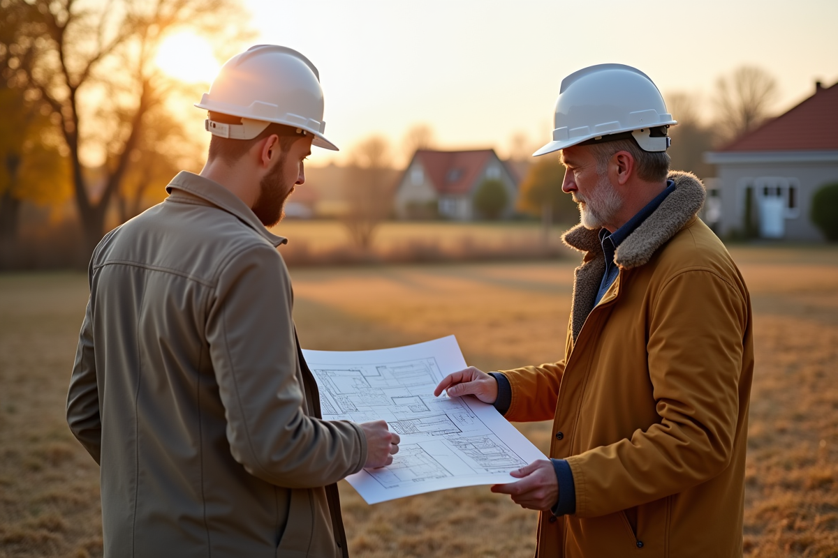 Architecte montrant des plans à un couple à IlleetVilaine