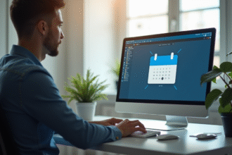 Bureau professionnel avec ordinateur et interface Zimemail
