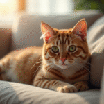 Chat domestique allongé sur un canapé lumineux