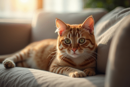 Chat domestique allongé sur un canapé lumineux