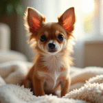 Chiot chihuahua papillon sur une couverture chaleureuse