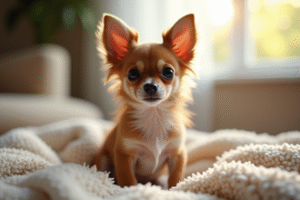 Chiot chihuahua papillon sur une couverture chaleureuse