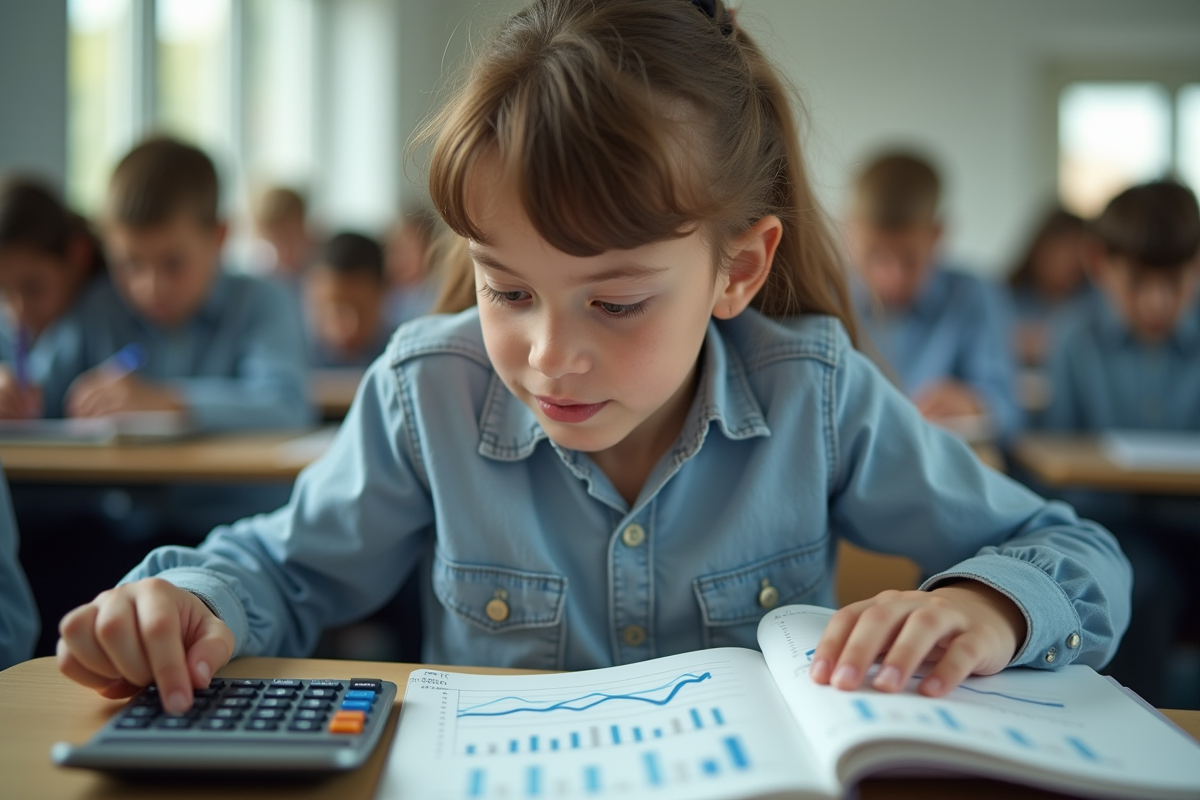 Étudiant concentré avec calculatrice et graphique financier
