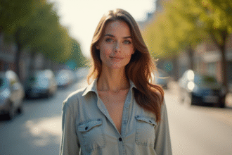 Femme élégante en plein air avec beauté naturelle