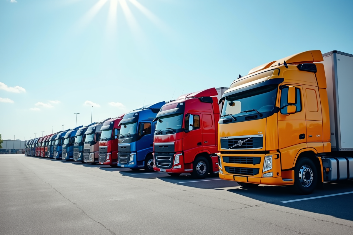 Flotte de camions de 38 tonnes dans un centre logistique urbain