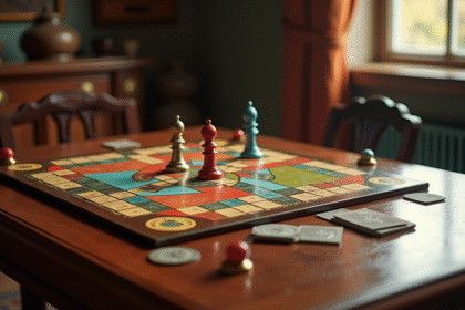 Jeu de Cluedo vintage sur table en bois poli