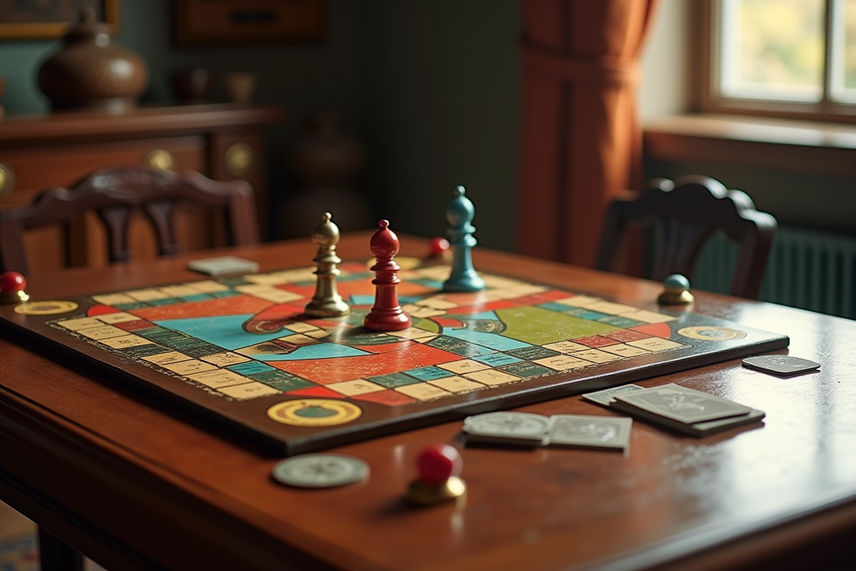 Jeu de Cluedo vintage sur table en bois poli