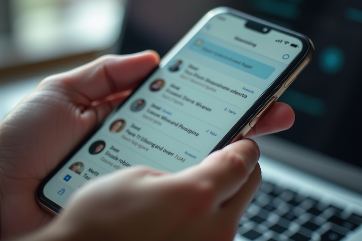 Mains tenant un smartphone avec notifications de messages privés