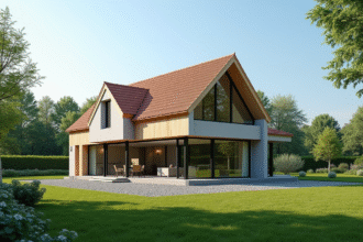 Maison moderne en construction dans la campagne d IlleetVilaine