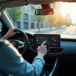 Personne entrant un code sur le tableau de bord numérique de la voiture