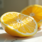 Ugli fruit tranché sur plan de travail en marbre lumineux
