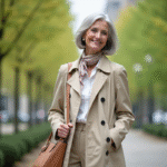 Femme senior élégante dans un parc urbain serein