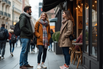 Groupe de jeunes adultes dans un café urbain dynamique
