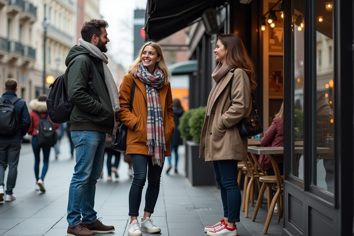 Groupe de jeunes adultes dans un café urbain dynamique