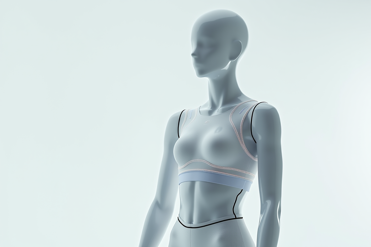 Tenue de sport futuriste sur mannequin digital avec fibres avancées