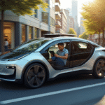 Voiture électrique autonome sur un boulevard urbain ensoleillé