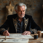 Homme élégant en velours dans un atelier parisien