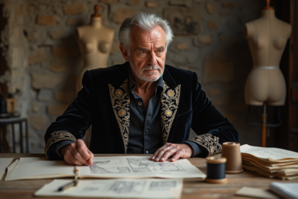 Homme élégant en velours dans un atelier parisien