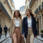 Deux jeunes femmes élégantes dans une rue parisienne