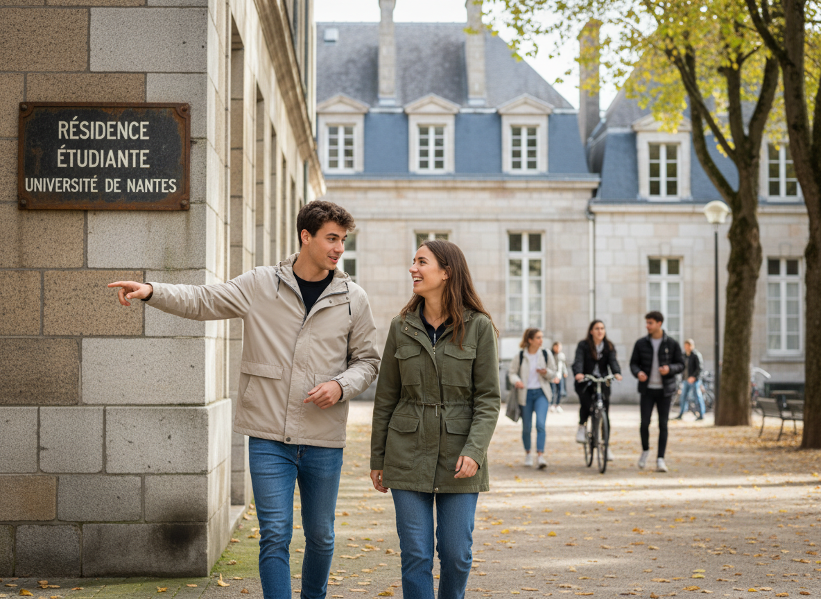 Deux étudiants discutant en marchant dans Nantes