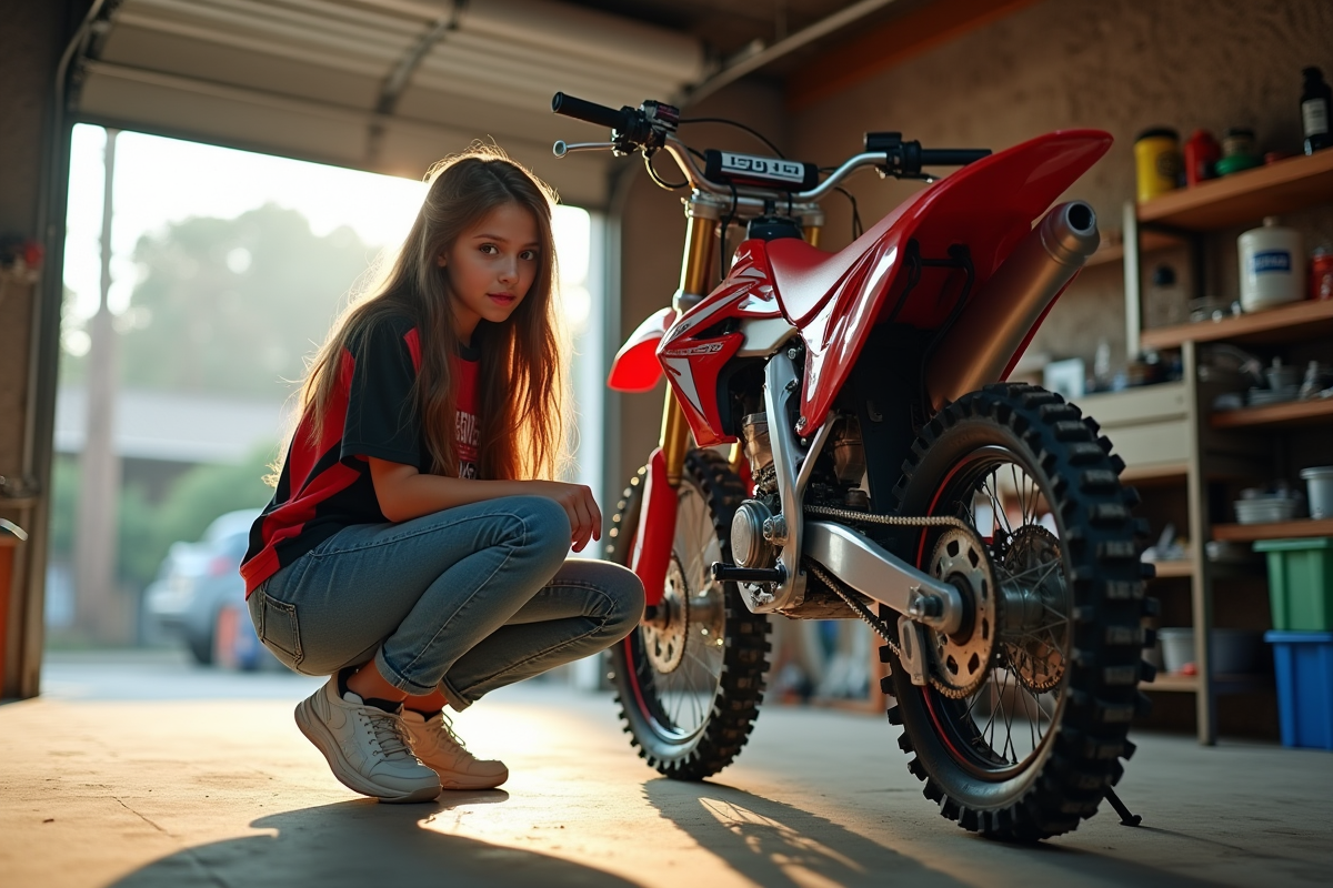 Fille vérifiant le pneu d