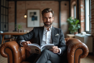 Homme élégant en costume dans un loft moderne