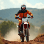 Jeune femme en motocross sur un sentier en pleine nature