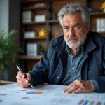 Ouvrier en bureau avec plans et devis de construction