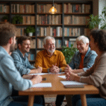 Groupe d'adultes divers en conversation conviviale