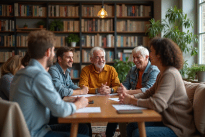 Groupe d'adultes divers en conversation conviviale