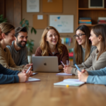 Groupe diversifié en discussion dans un centre communautaire