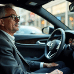 Homme en costume dans une voiture haut de gamme