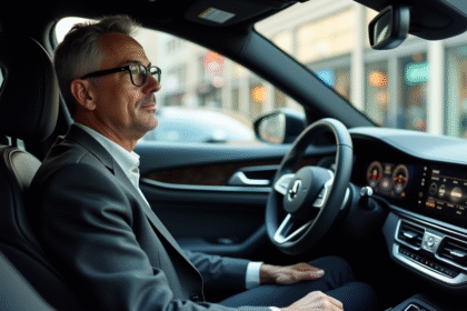 Homme en costume dans une voiture haut de gamme