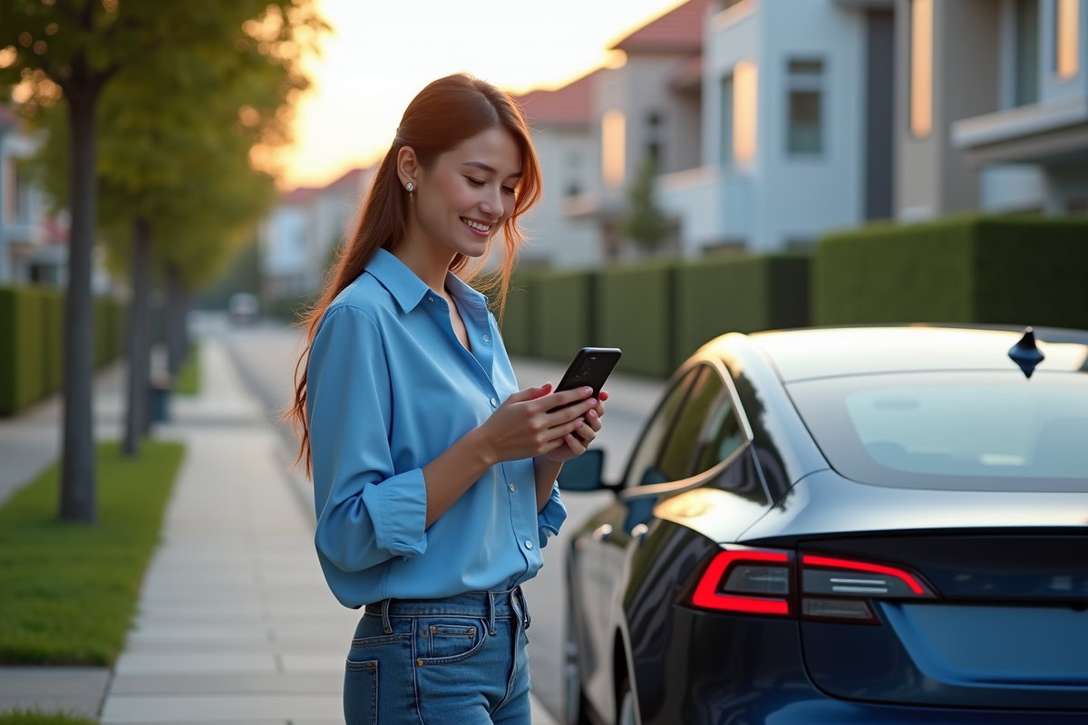 Jeune femme avec smartphone près d