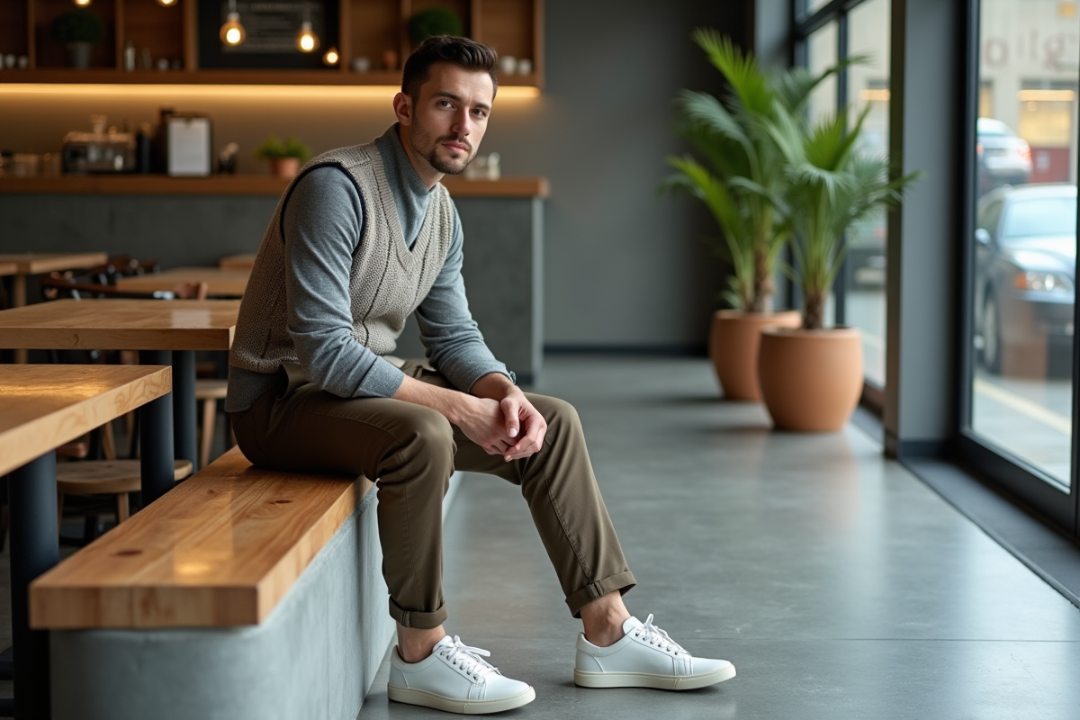 Jeune homme en tenue décontractée dans un cafe