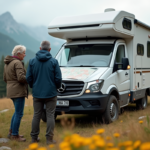 Couple en veste outdoor devant un 4x4 en montagne
