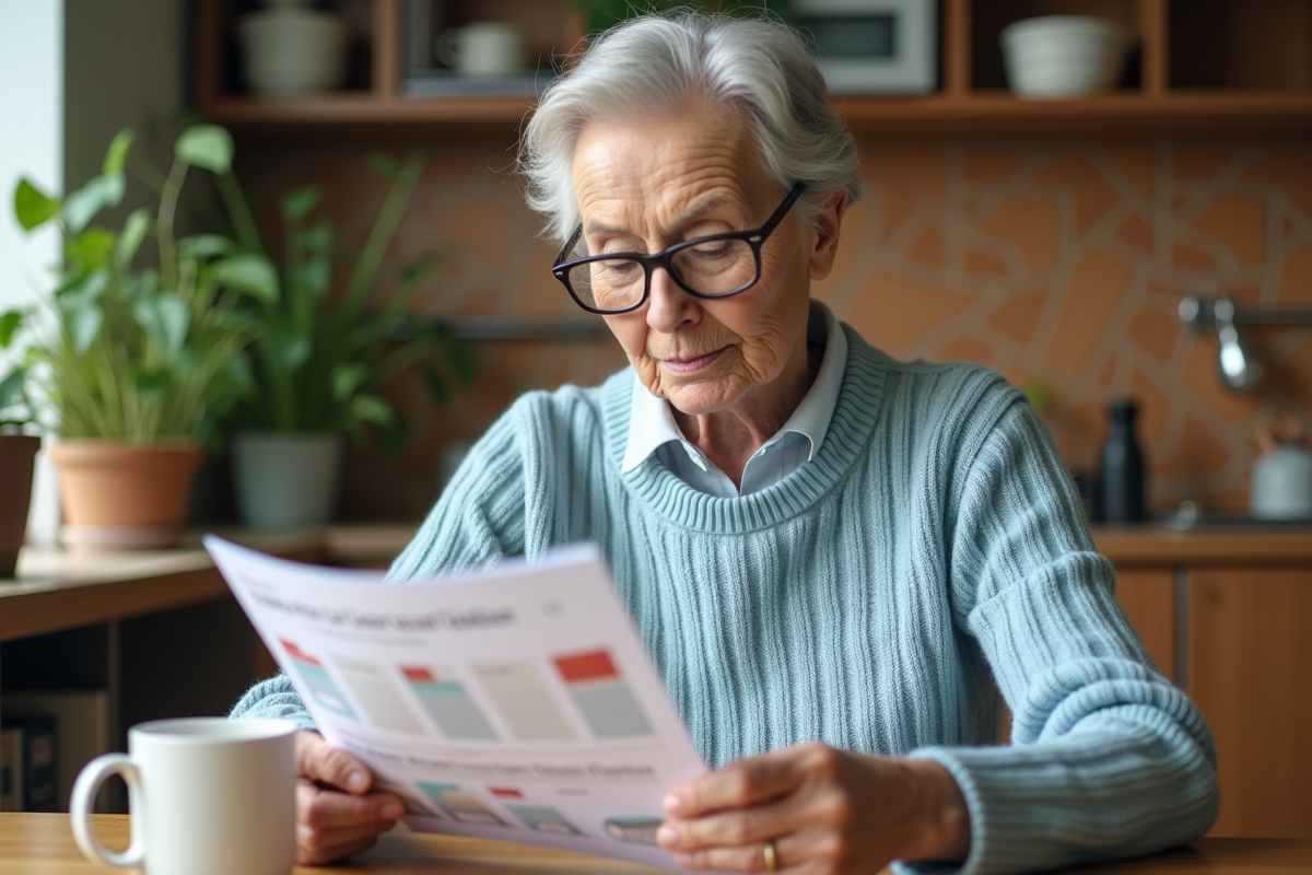 Femme âgée lisant une brochure sur les classes d