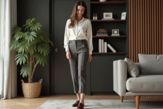 Jeune femme souriante admire ses loafers en urbanisme