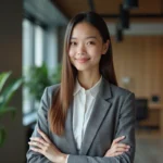 Jeune femme en tenue professionnelle dans un bureau moderne