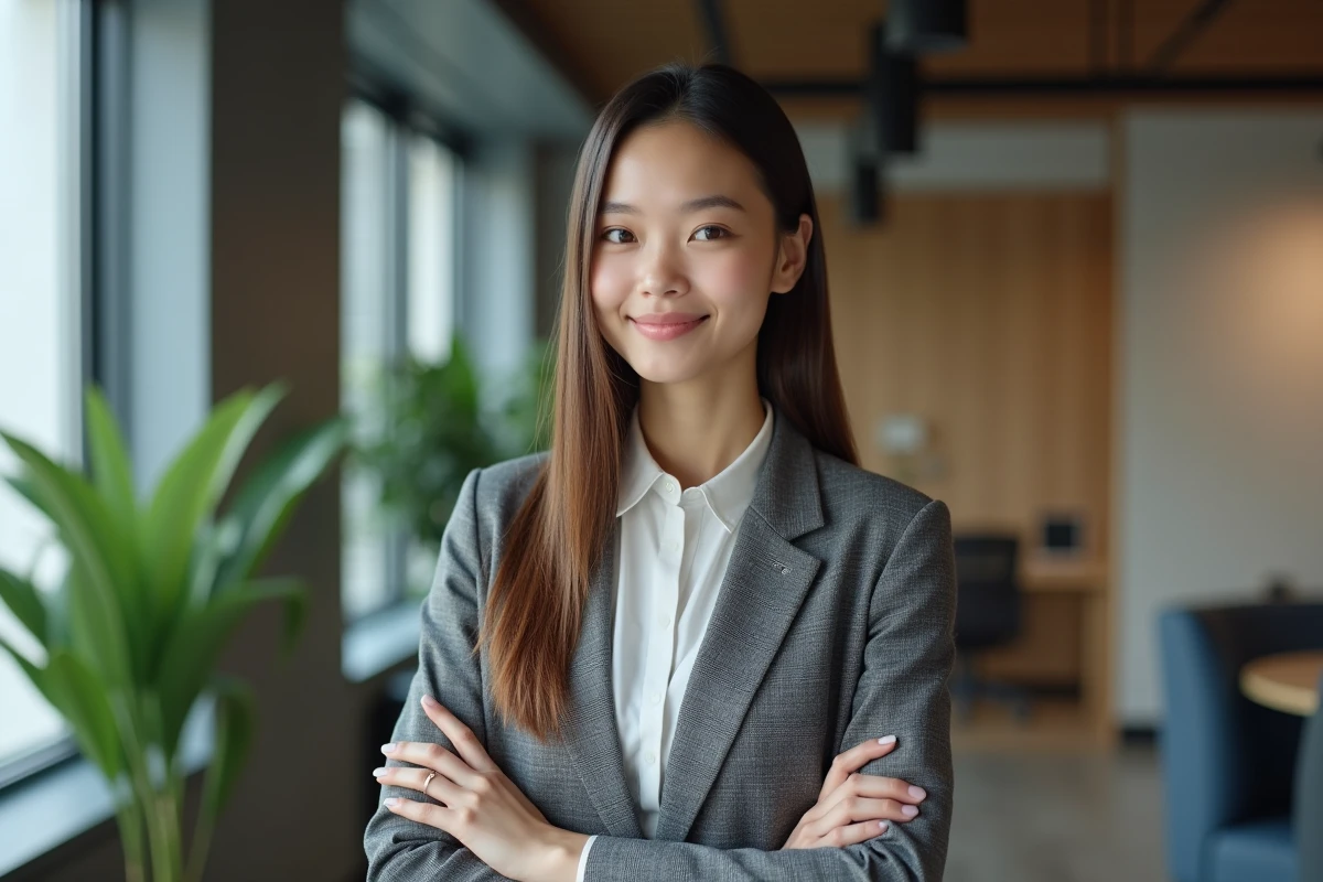 Jeune femme en tenue professionnelle dans un bureau moderne