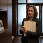 Femme réfléchie dans une salle de funeraire moderne