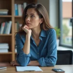 Femme pensant dans un bureau à domicile moderne