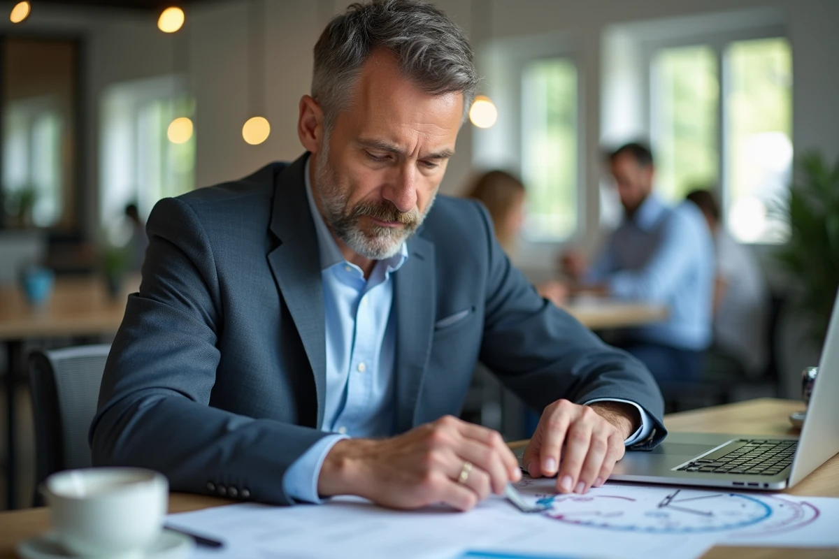 Homme concentré utilisant un ordinateur dans un espace coworking