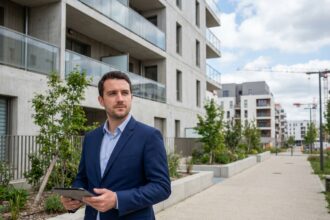 Jeune homme d'affaires dans la ville de SaintJacquesdelaLande