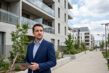 Jeune homme d'affaires dans la ville de SaintJacquesdelaLande