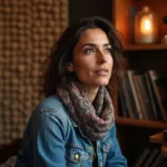 Femme française tunisienne en studio musique vintage