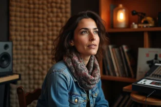 Femme française tunisienne en studio musique vintage