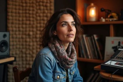 Femme française tunisienne en studio musique vintage