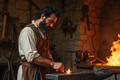 Forgeron méditerranéen dans son atelier en action
